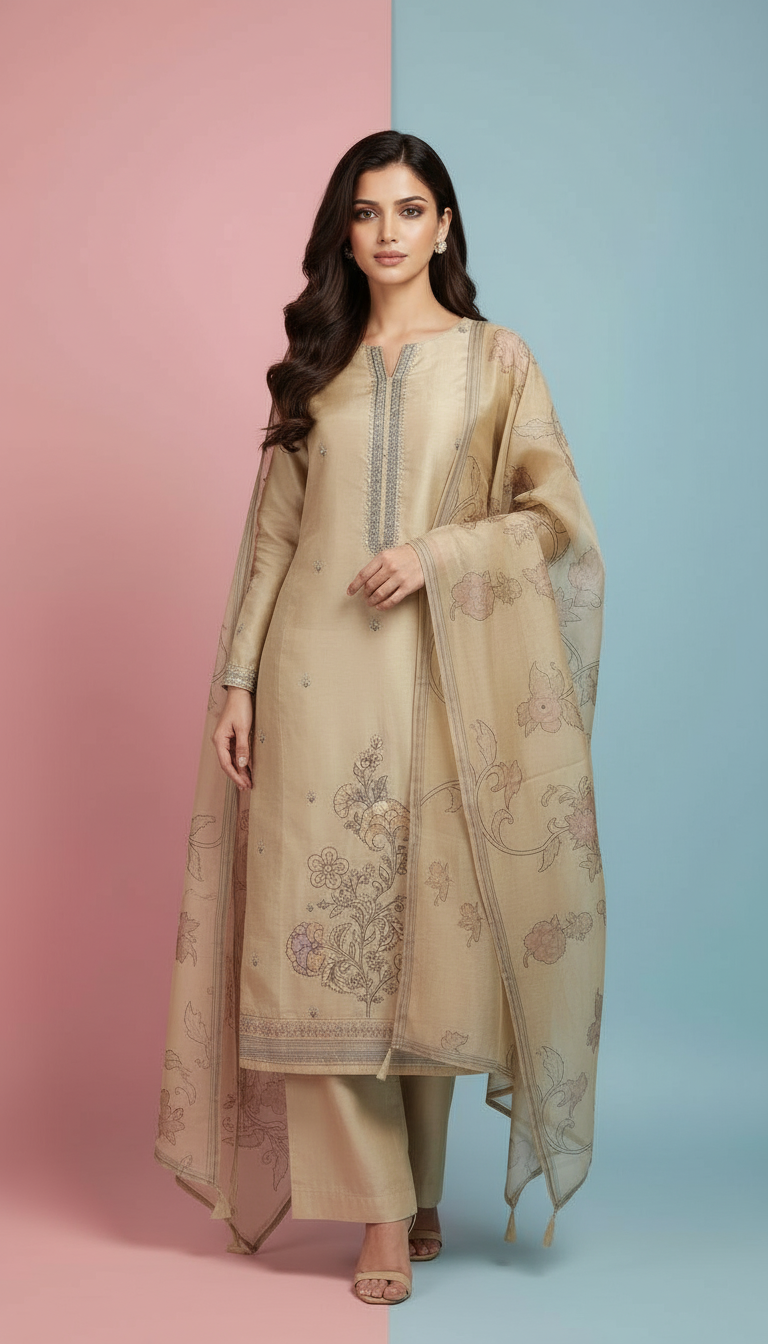 Cotton Chanderi Ethnic Suit