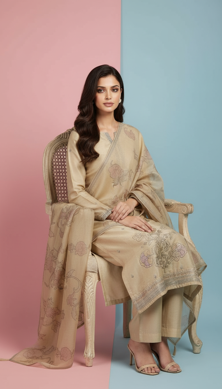 Cotton Chanderi Ethnic Suit view 3