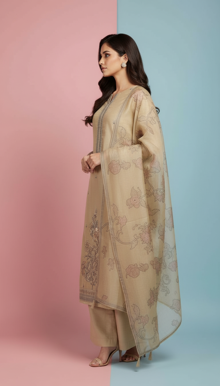 Cotton Chanderi Ethnic Suit view 2