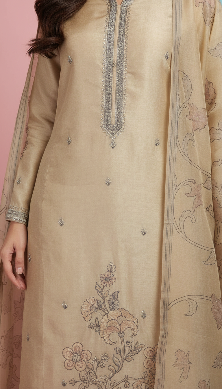 Cotton Chanderi Ethnic Suit view 4