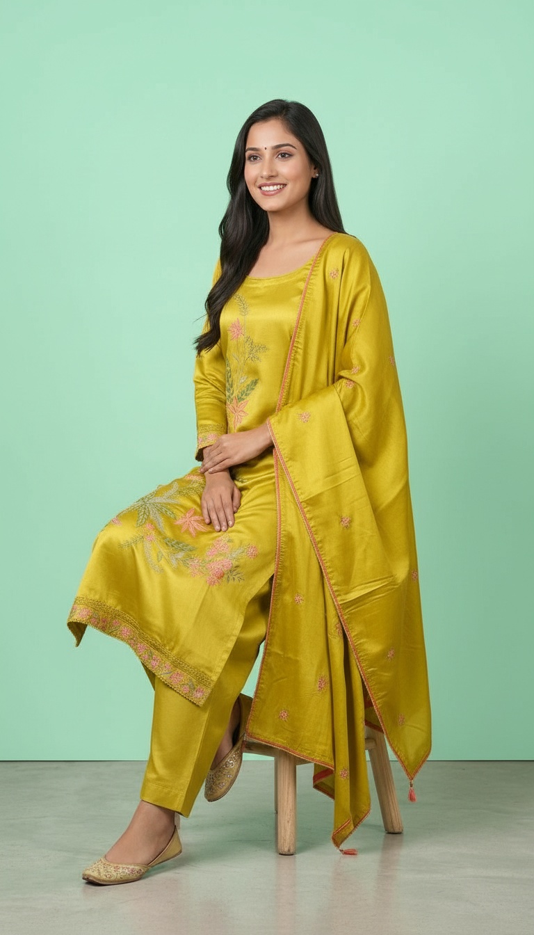 Embroidered Muslin Salwar Kameez Set view 4