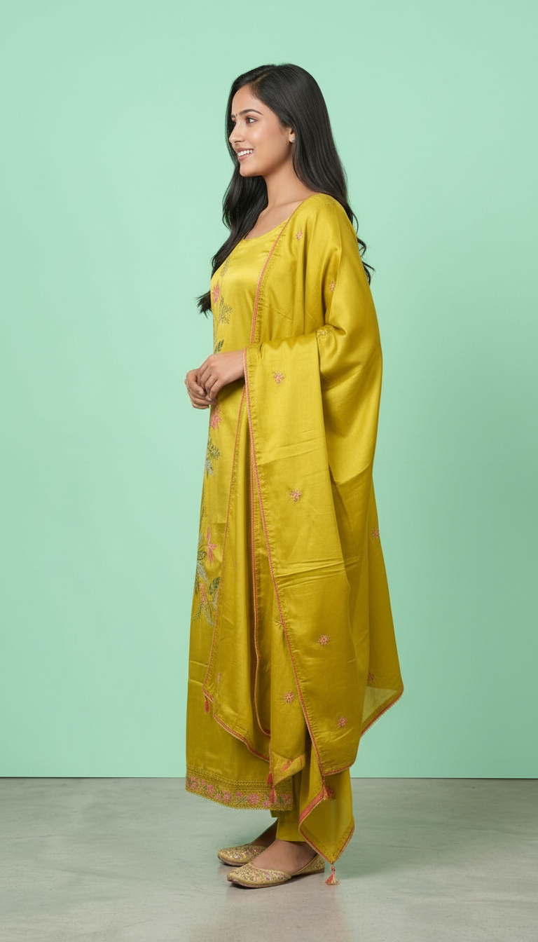 Embroidered Muslin Salwar Kameez Set view 3