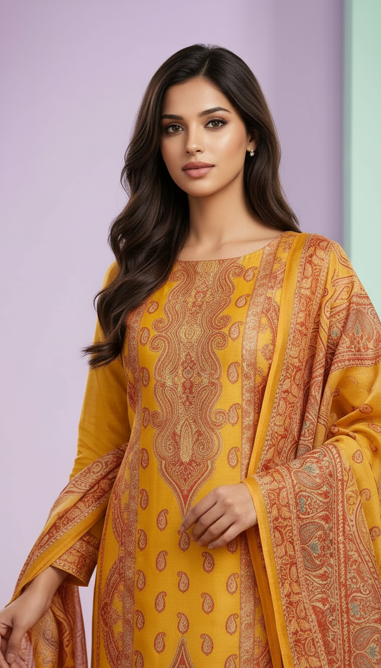Traditional Organza Yellow Suit Set