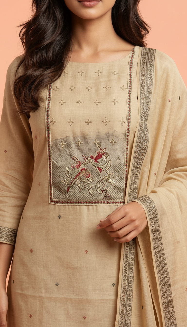 Embroidered Soft Silk Kurta Set view 2