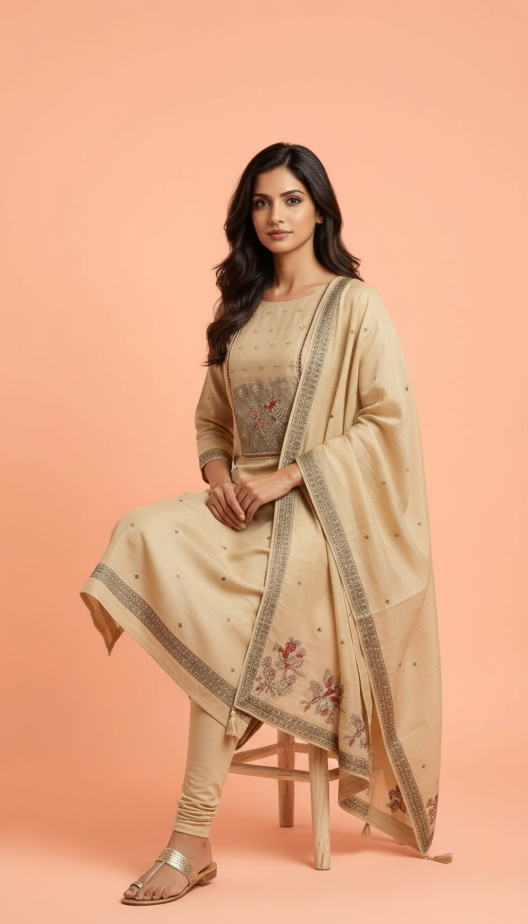 Embroidered Soft Silk Kurta Set