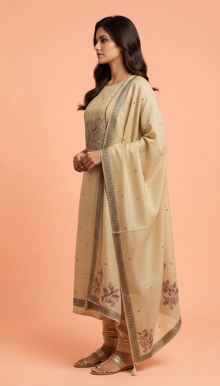 Embroidered Soft Silk Kurta Set view 3