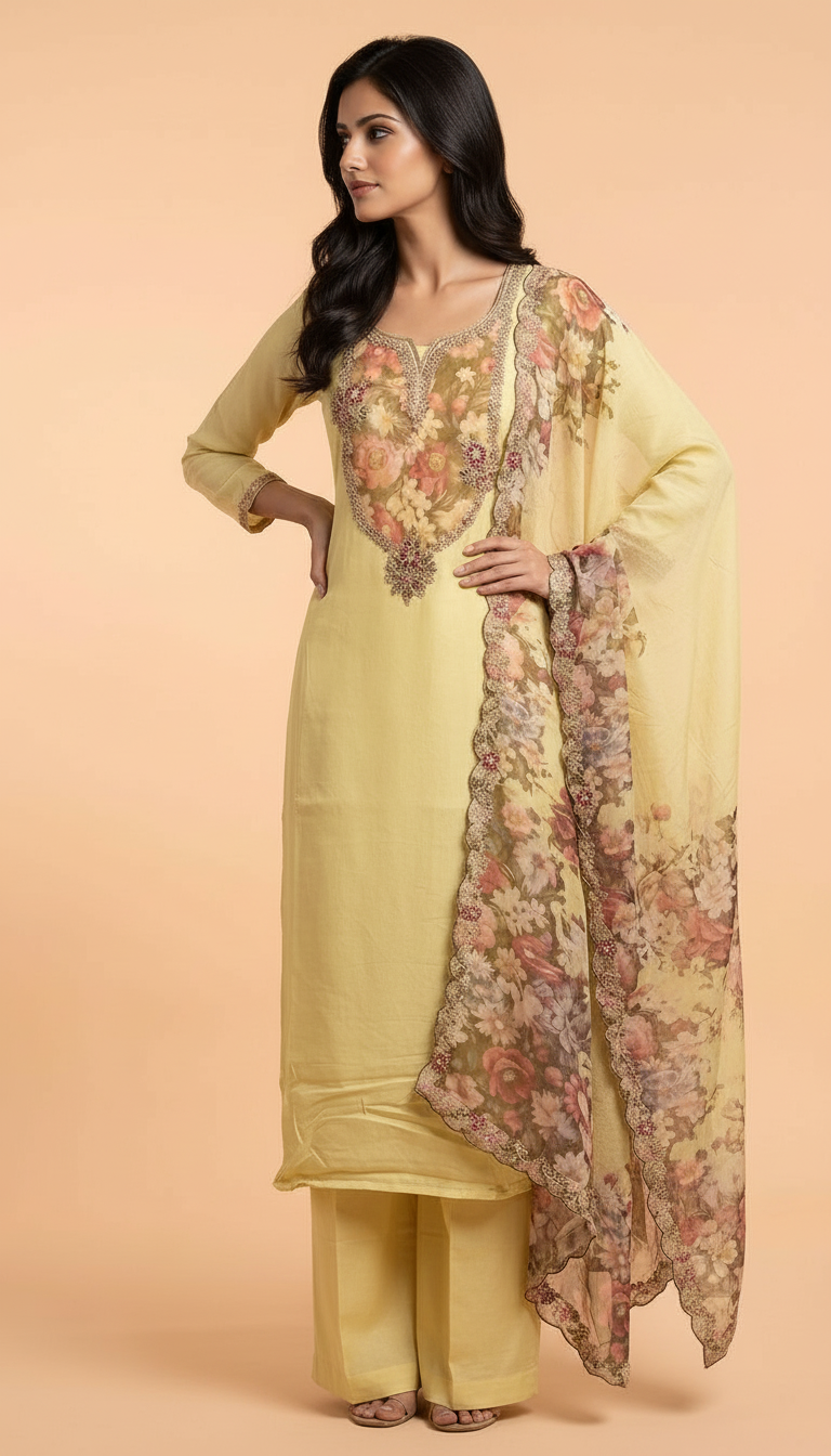 Ethnic Muslin Suit Set view 3