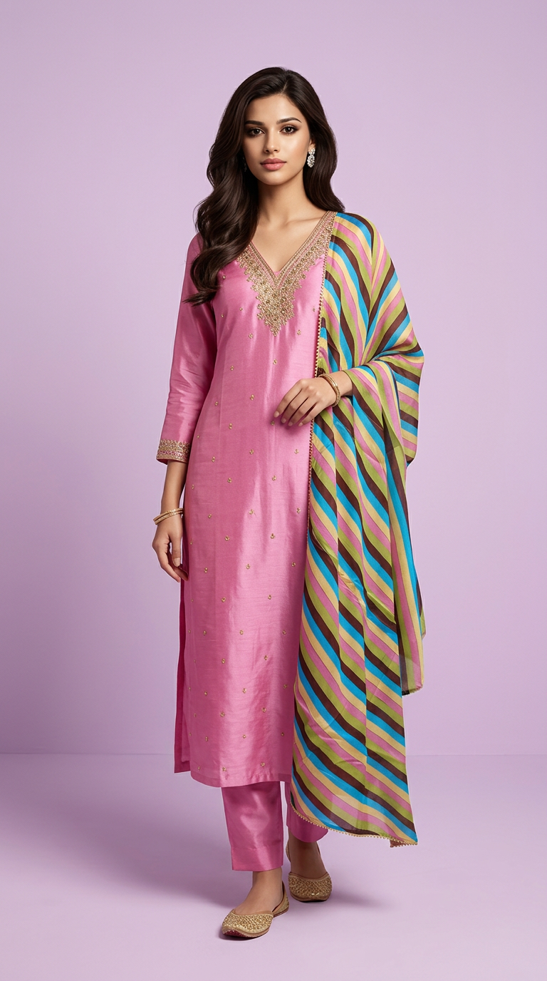 Pink Dola Silk Suit Set view 4