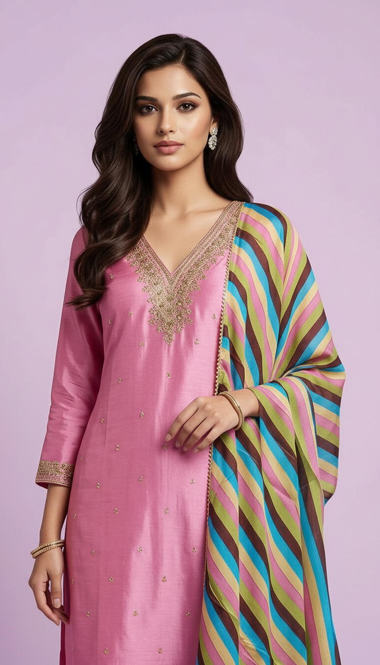 Pink Dola Silk Suit Set