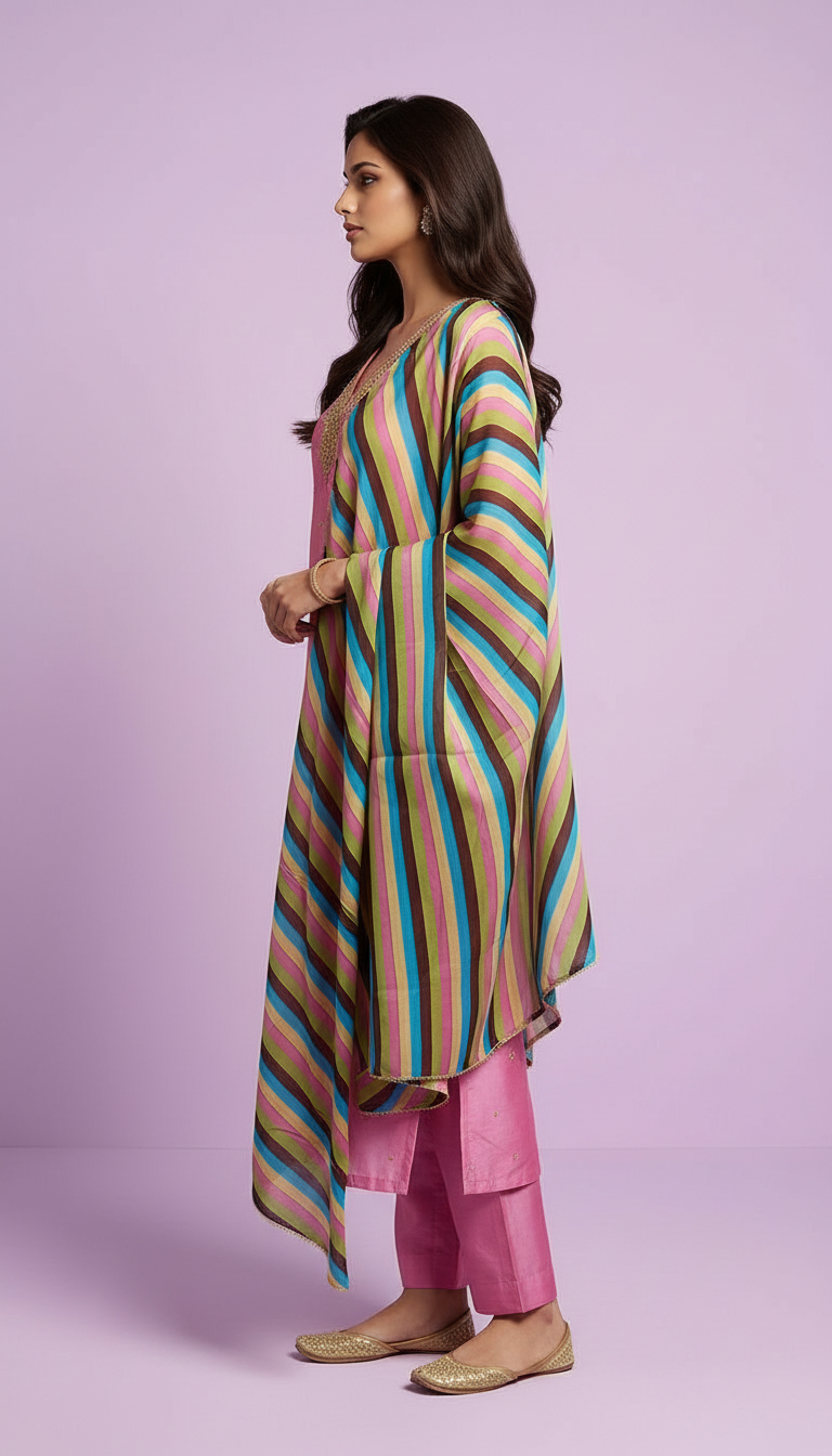 Pink Dola Silk Suit Set view 3