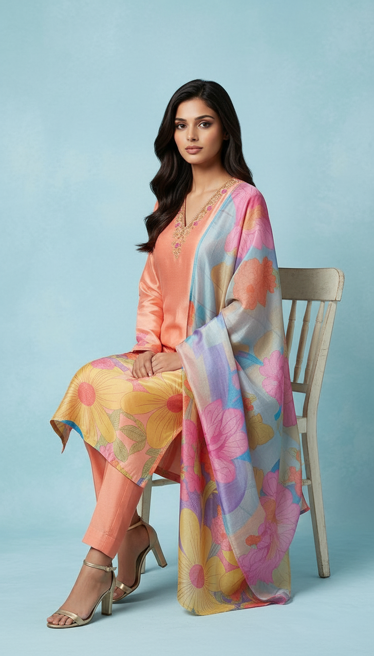Floral Tissue Kurta Set view 3