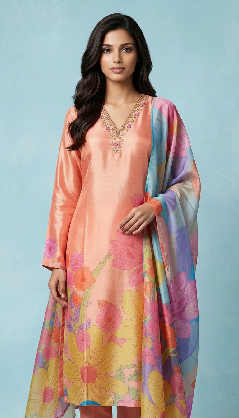 Floral Tissue Kurta Set
