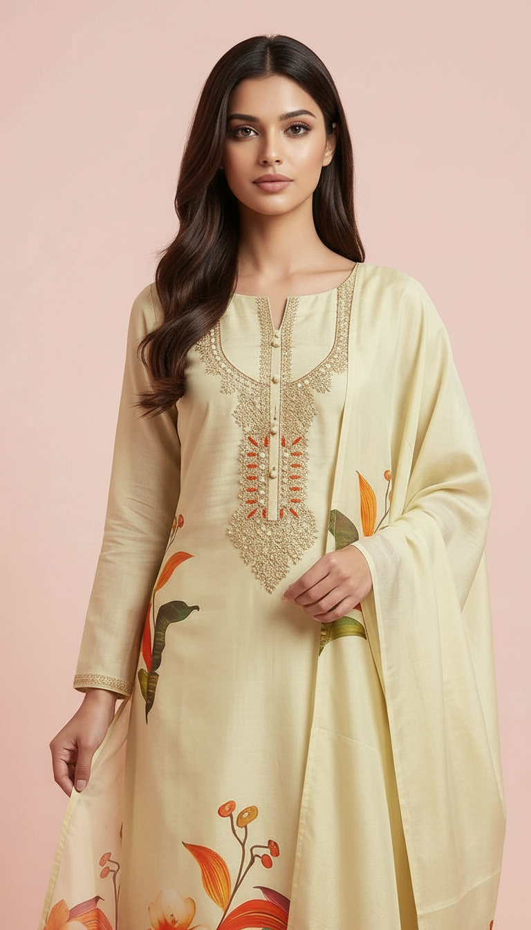 Tissue Floral Embroidered Suit view 2