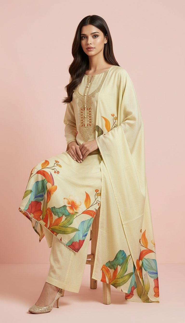 Tissue Floral Embroidered Suit view 4