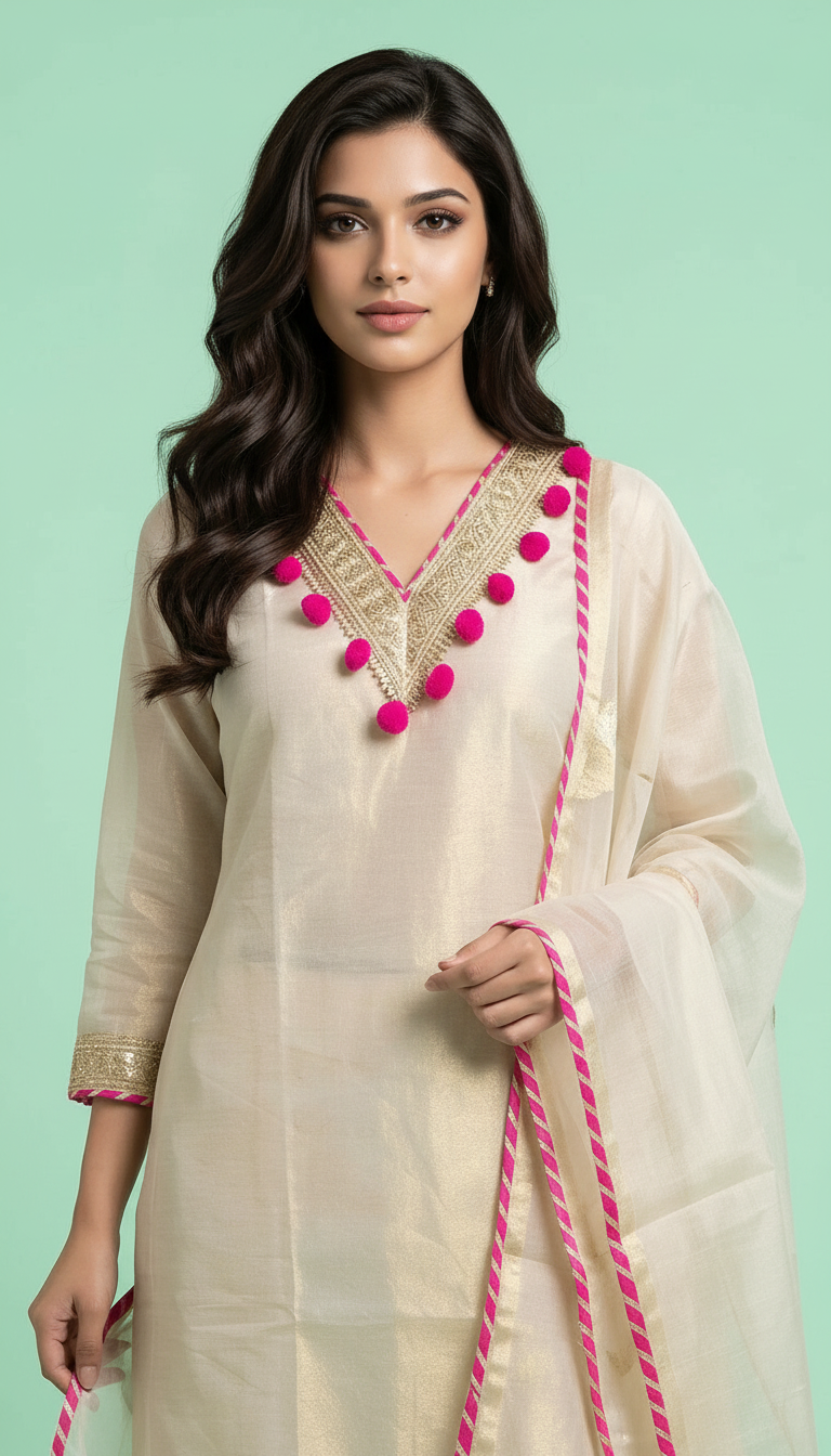 Embroidered Tissue Kurta Set