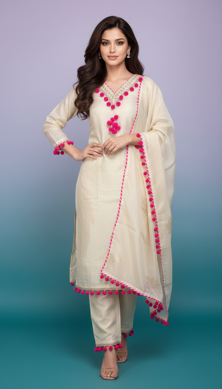 Ethnic Tissue Kurta Set view 4