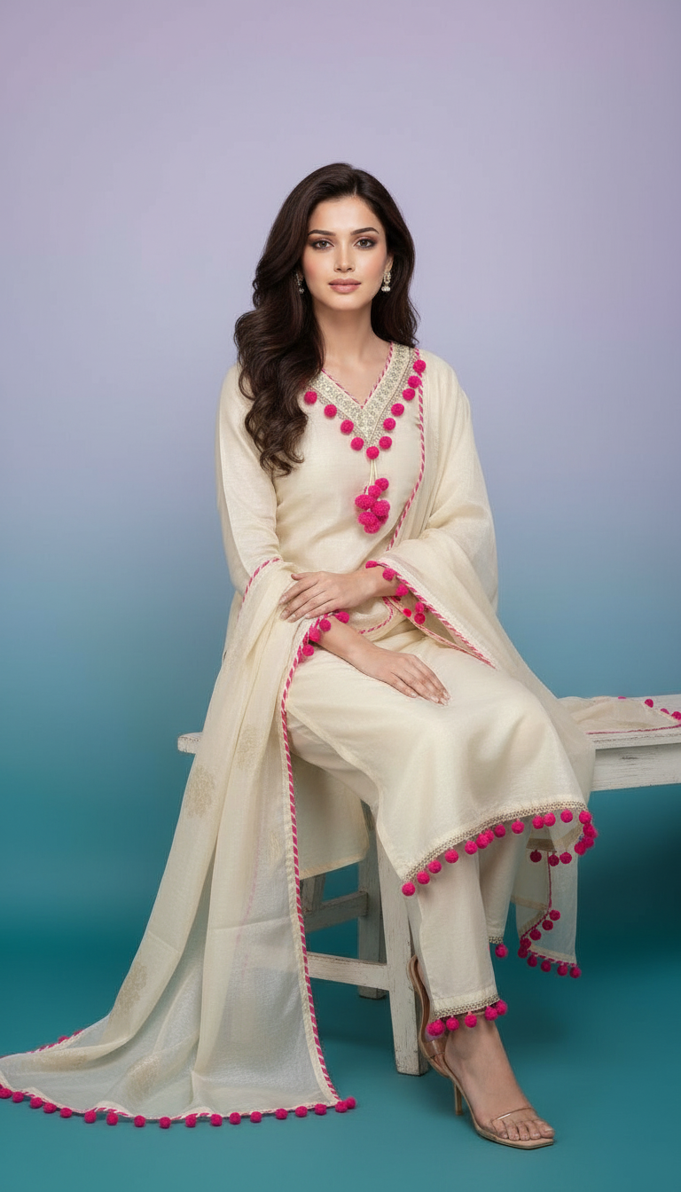 Ethnic Tissue Kurta Set view 3