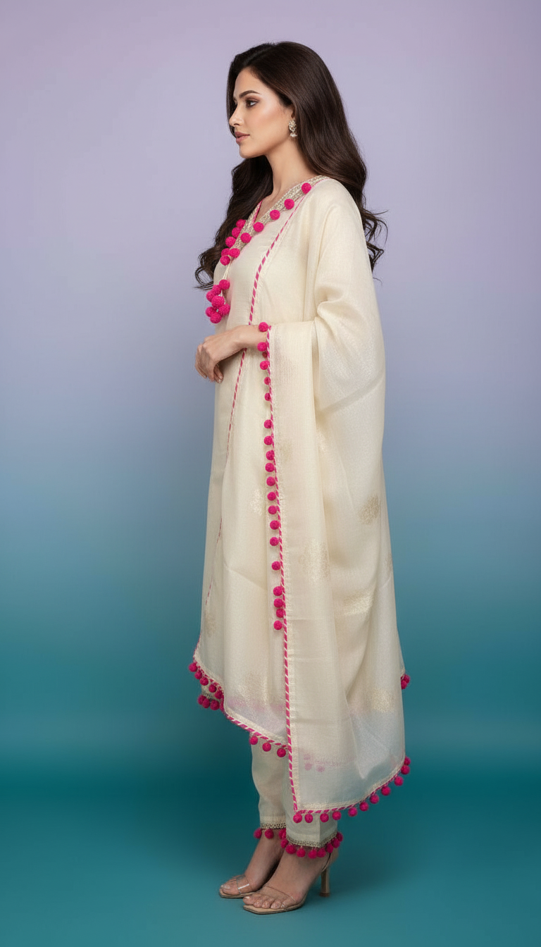 Ethnic Tissue Kurta Set view 2