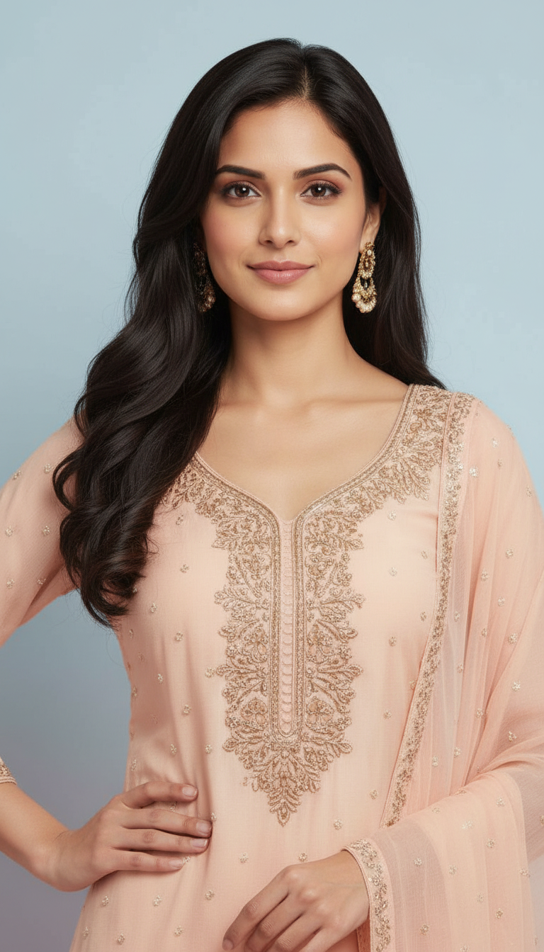 Pure Organza Embroidered Suit Set view 4