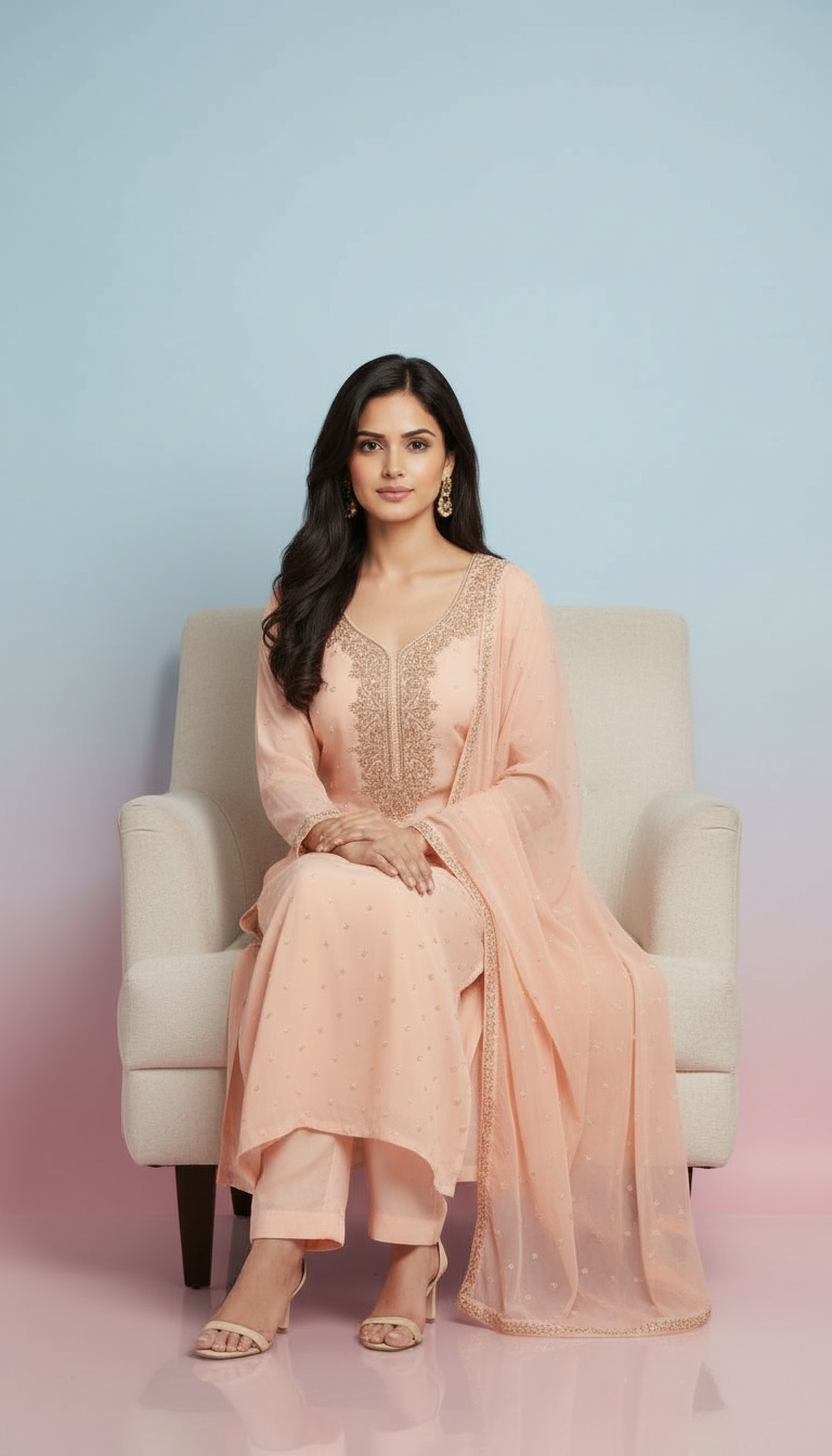 Pure Organza Embroidered Suit Set view 3