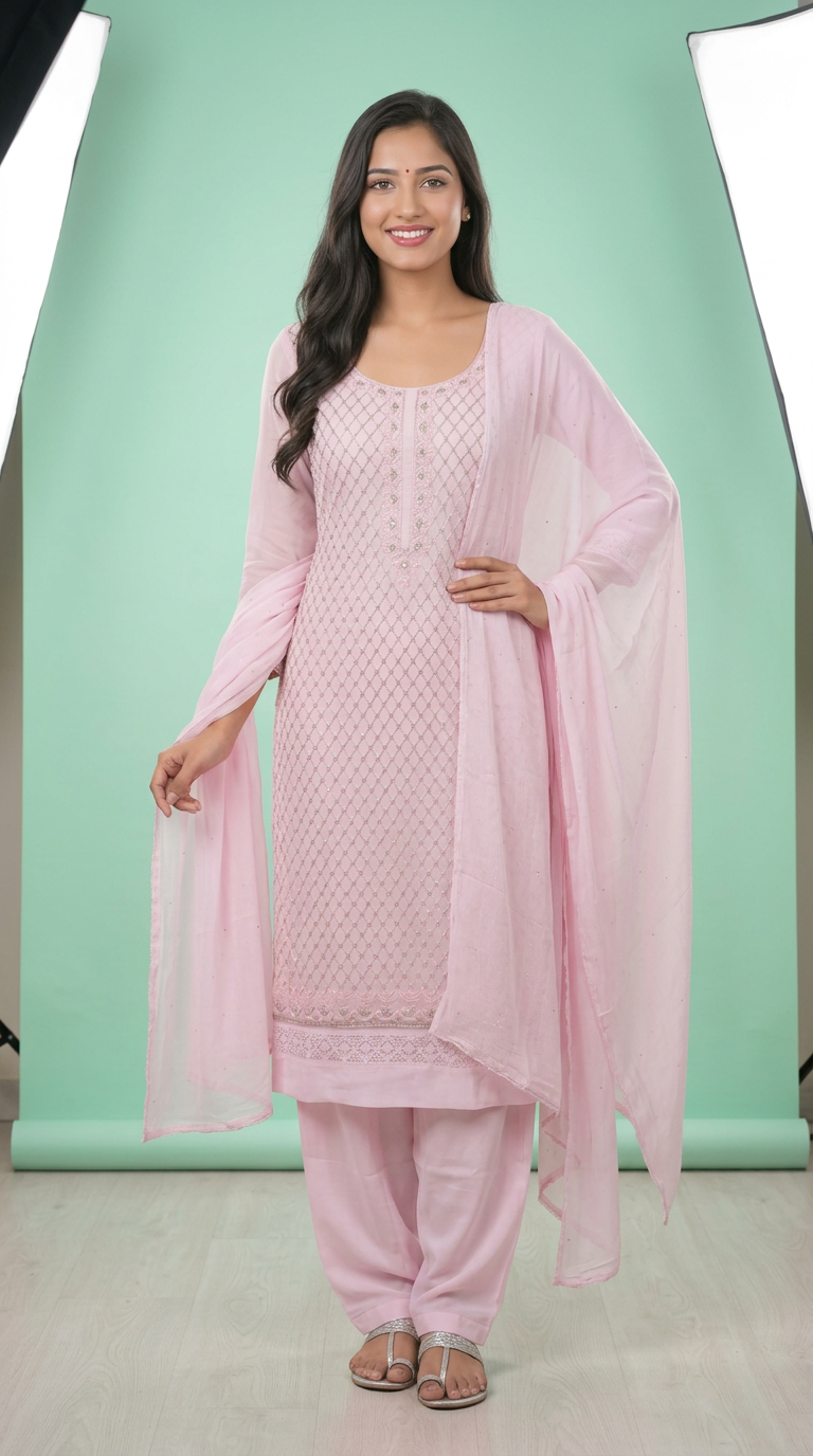 Pink Organza Ethnic Wear view 5