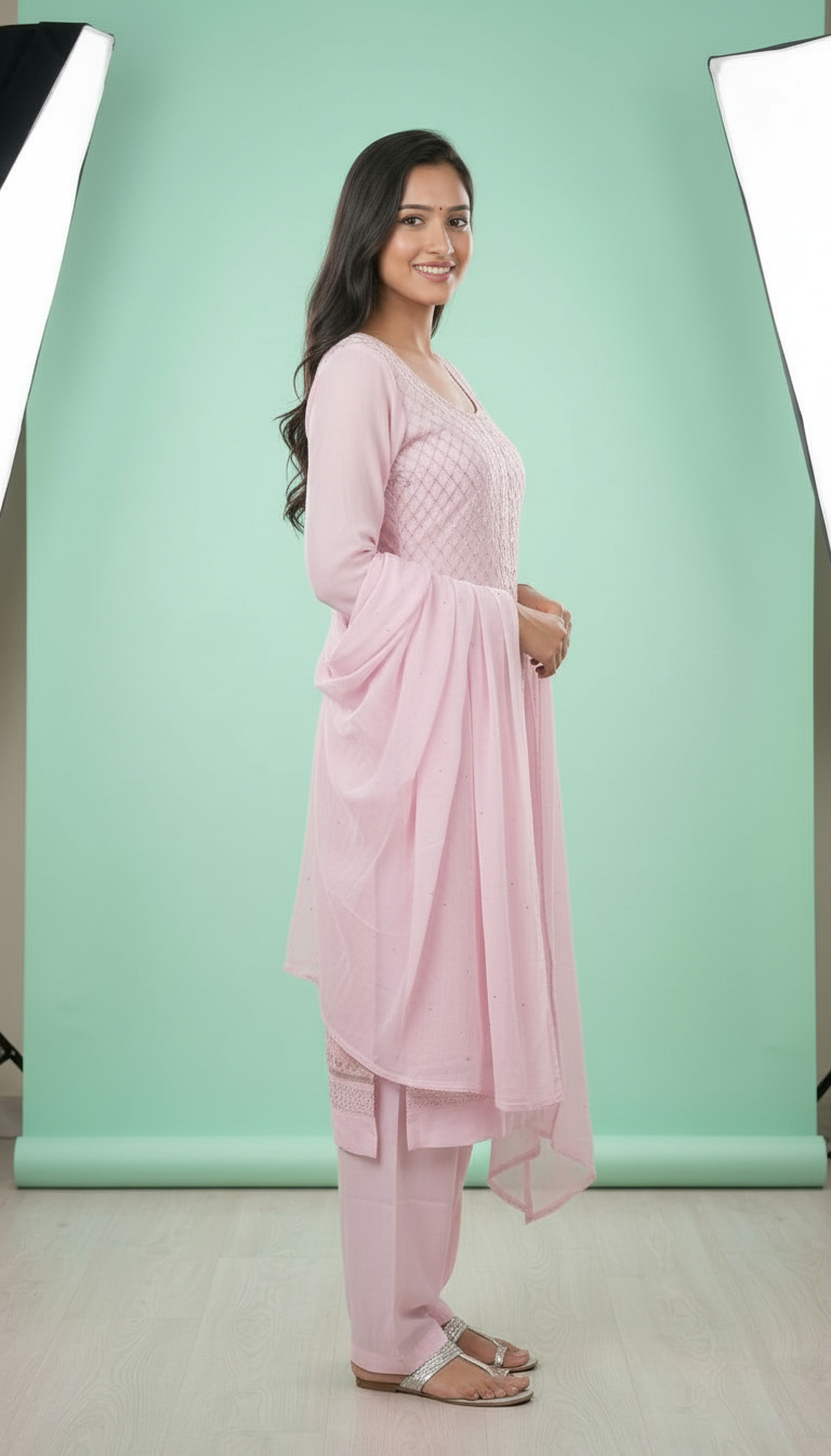 Pink Organza Ethnic Wear view 3