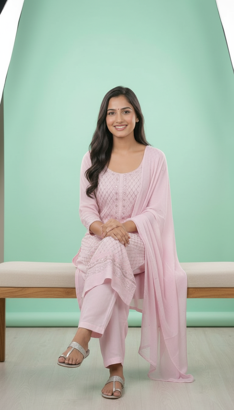 Pink Organza Ethnic Wear view 4