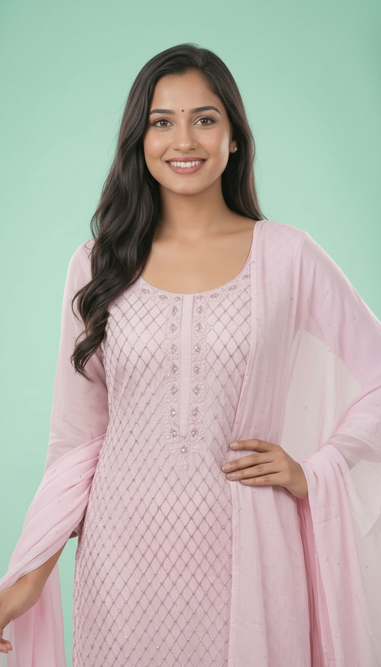 Pink Organza Ethnic Wear