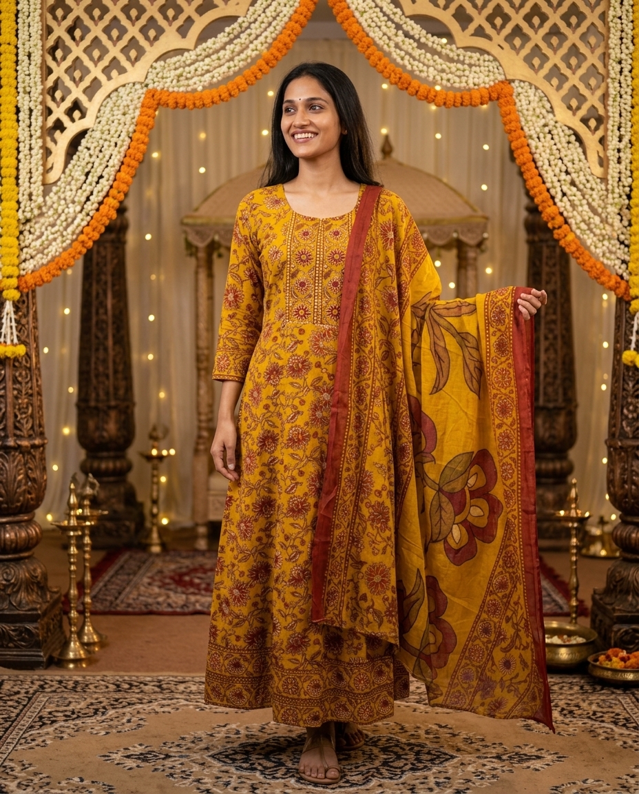 Floral Yellow Anarkali Suit view 2