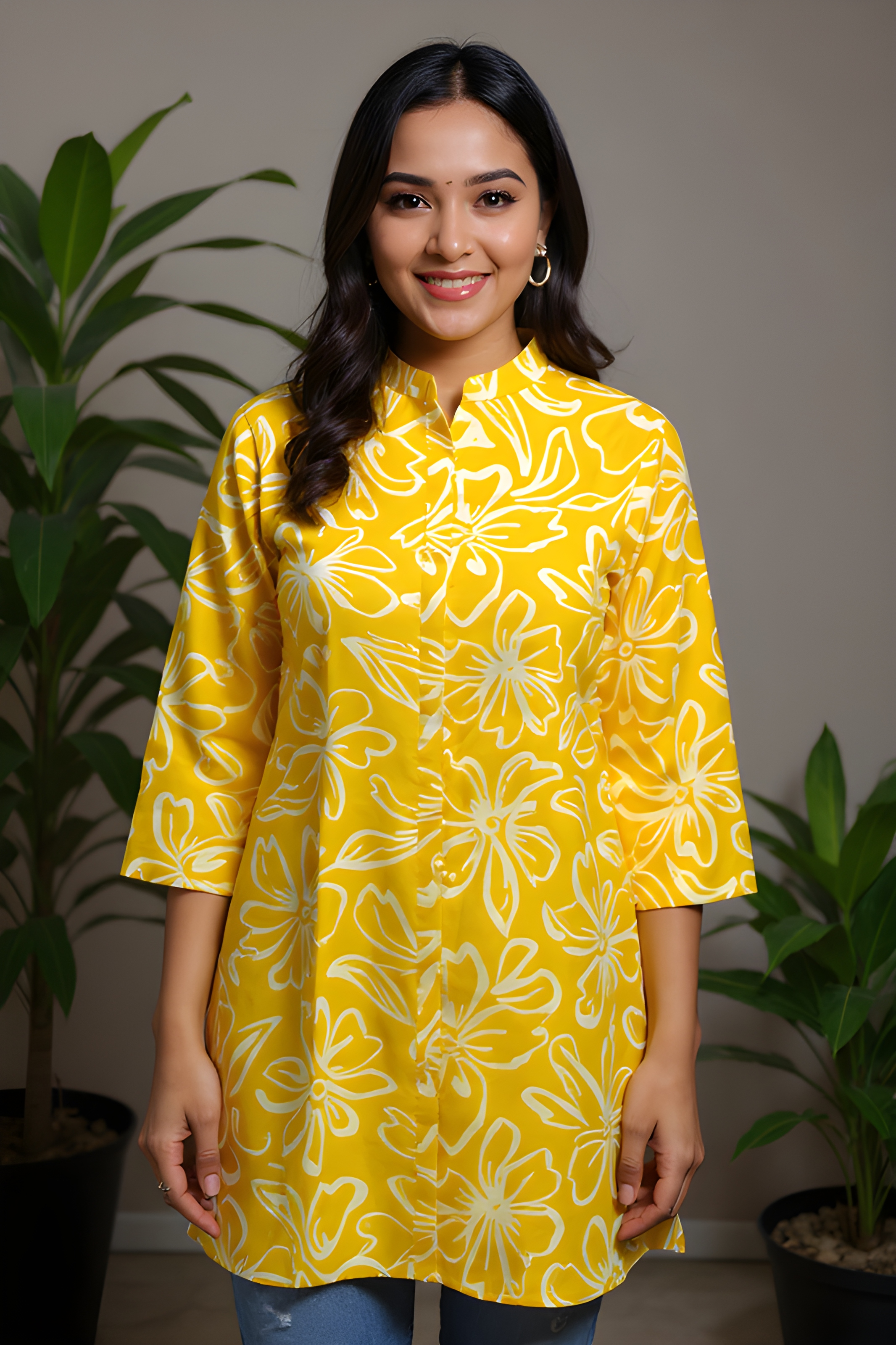 Floral Yellow Kurti view 2
