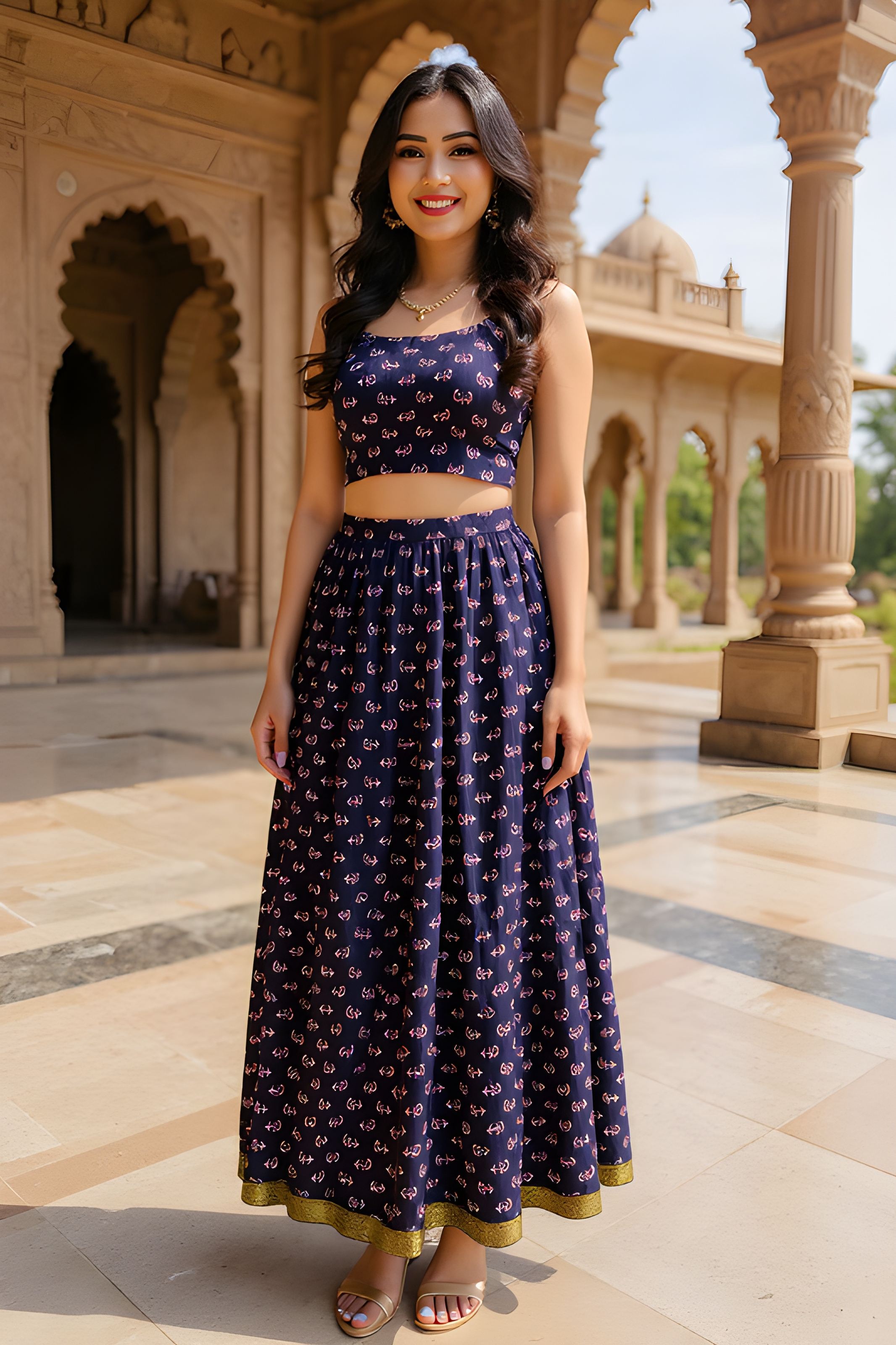 Navy Floral Kurti view 2