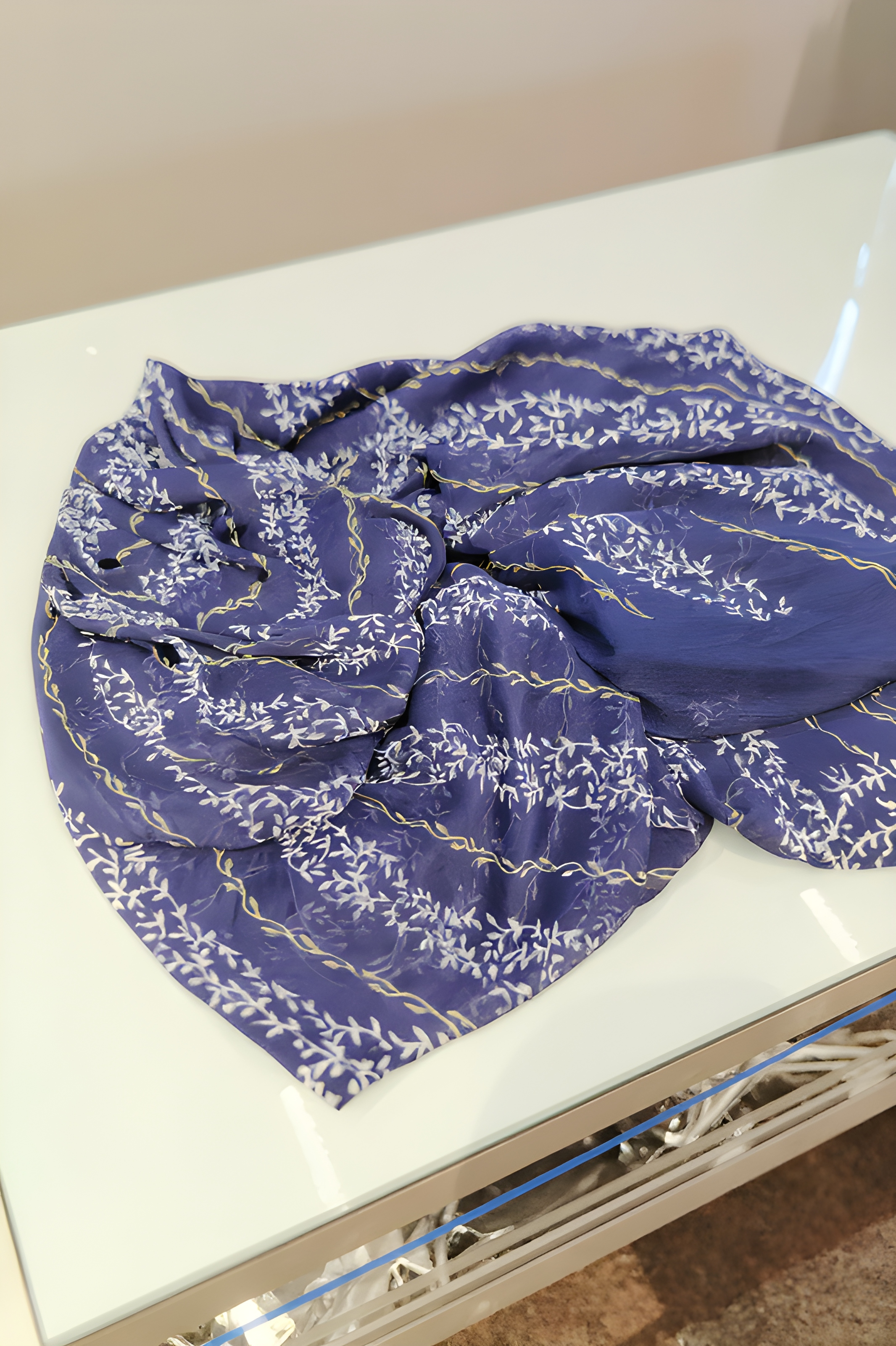 Blue Siffon Saree view 3