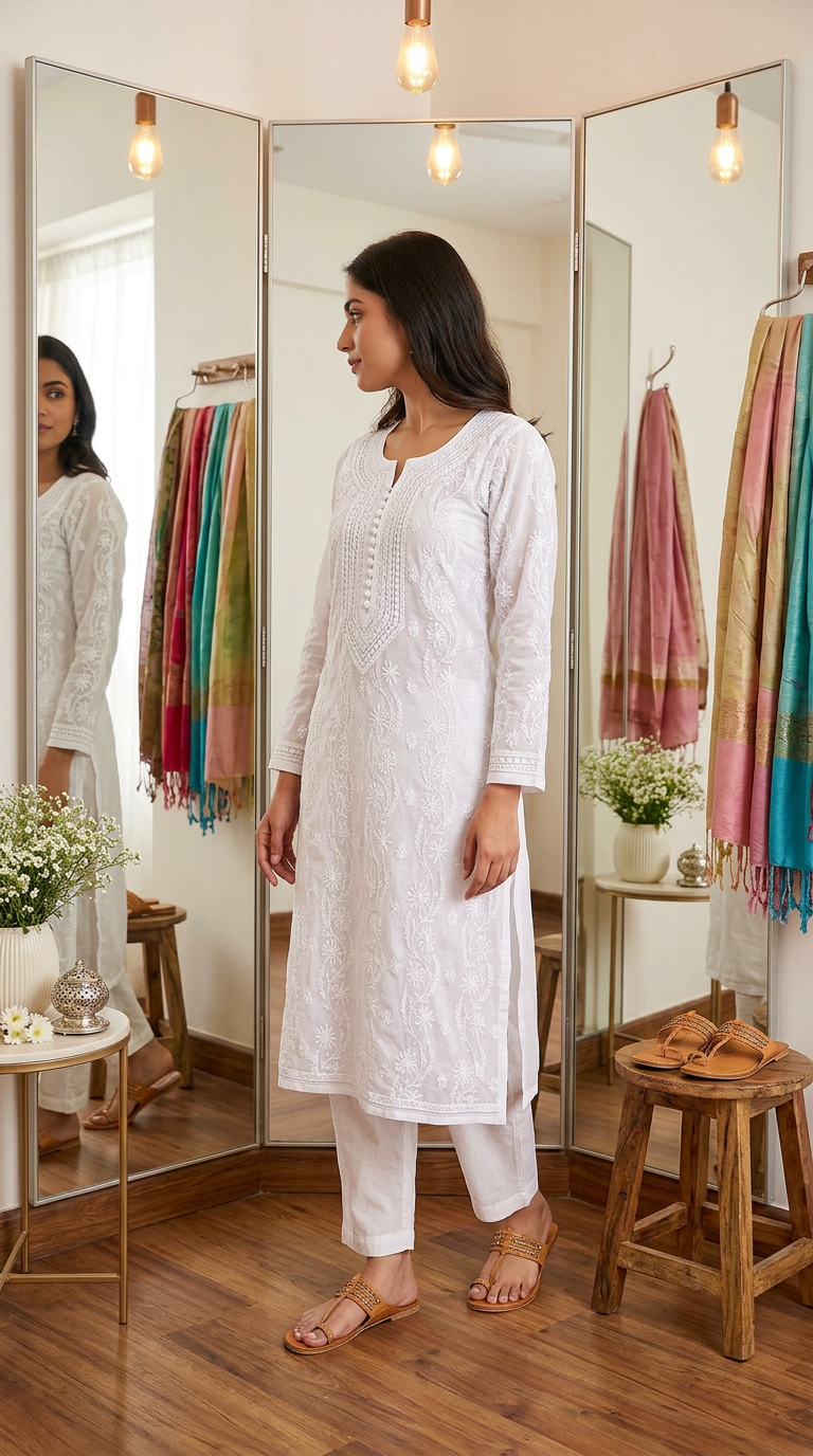 Chikankari White Kurta by Bel Boota view 2