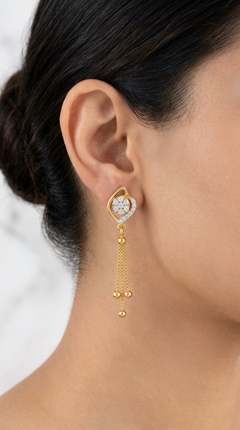 Gold and Diamond Dangle Earrings