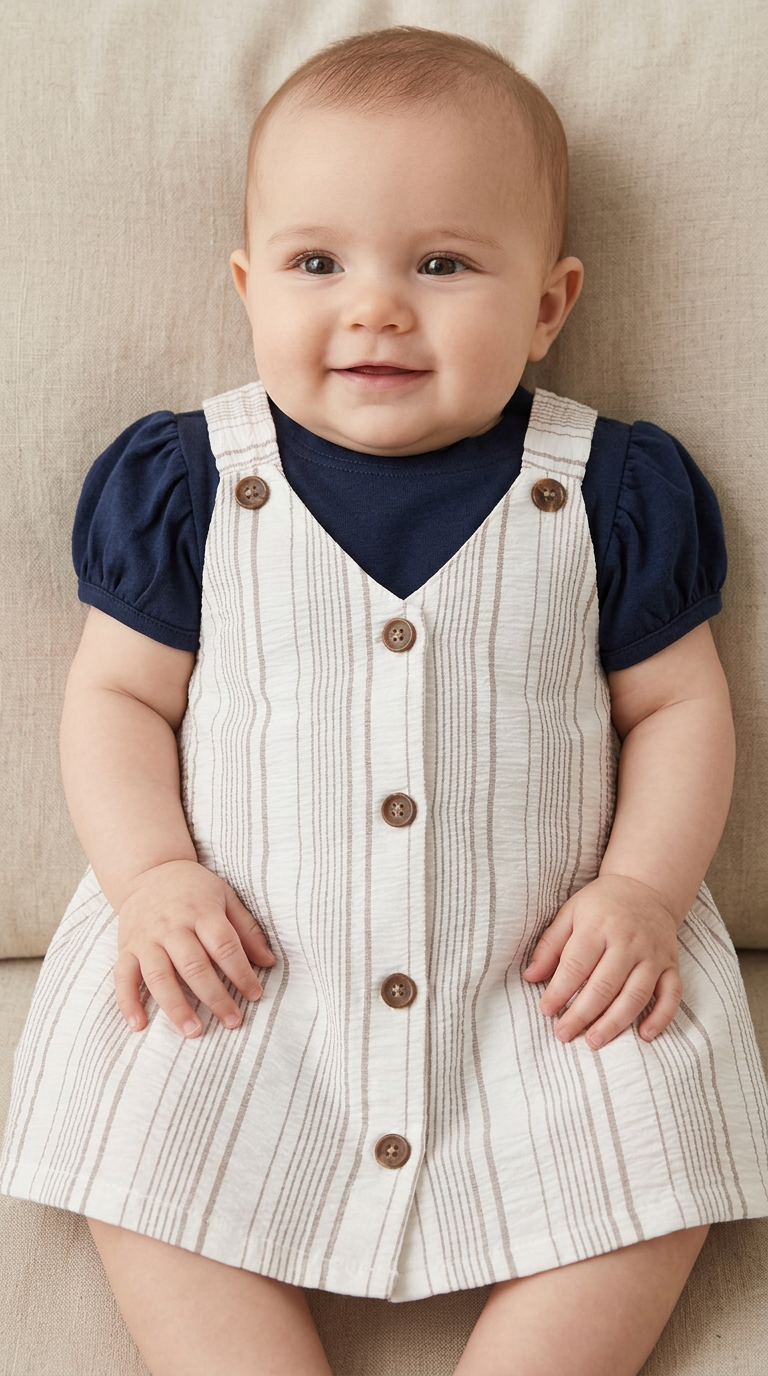 Striped Button-Up Baby Dress view 6