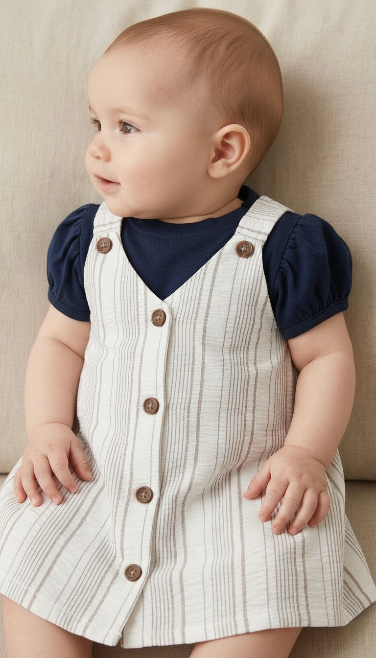 Striped Button-Up Baby Dress view 2