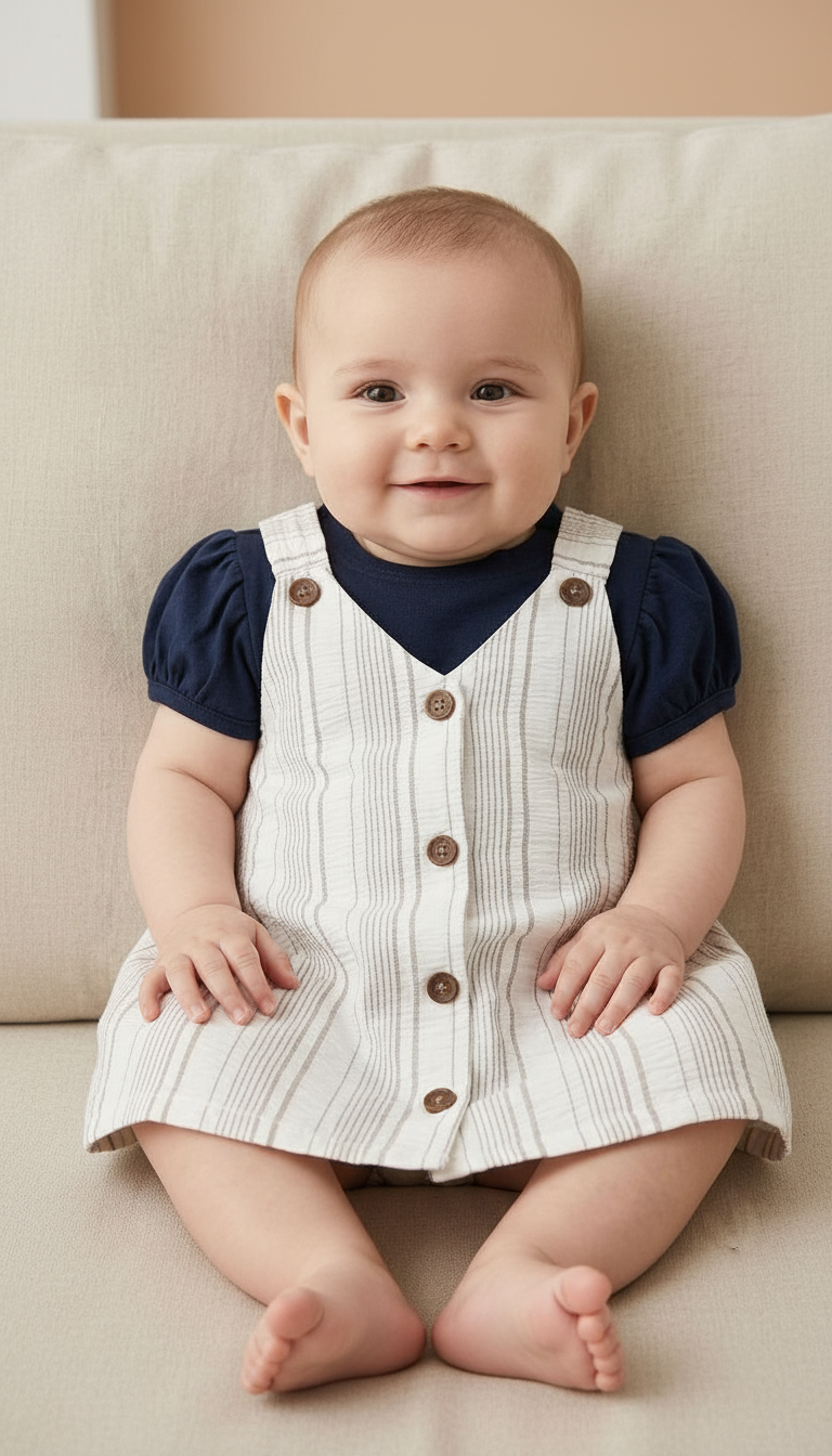 Striped Button-Up Baby Dress view 5