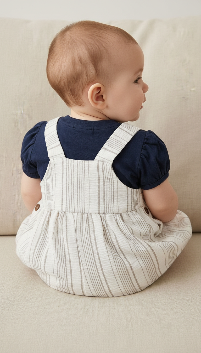 Striped Button-Up Baby Dress view 3