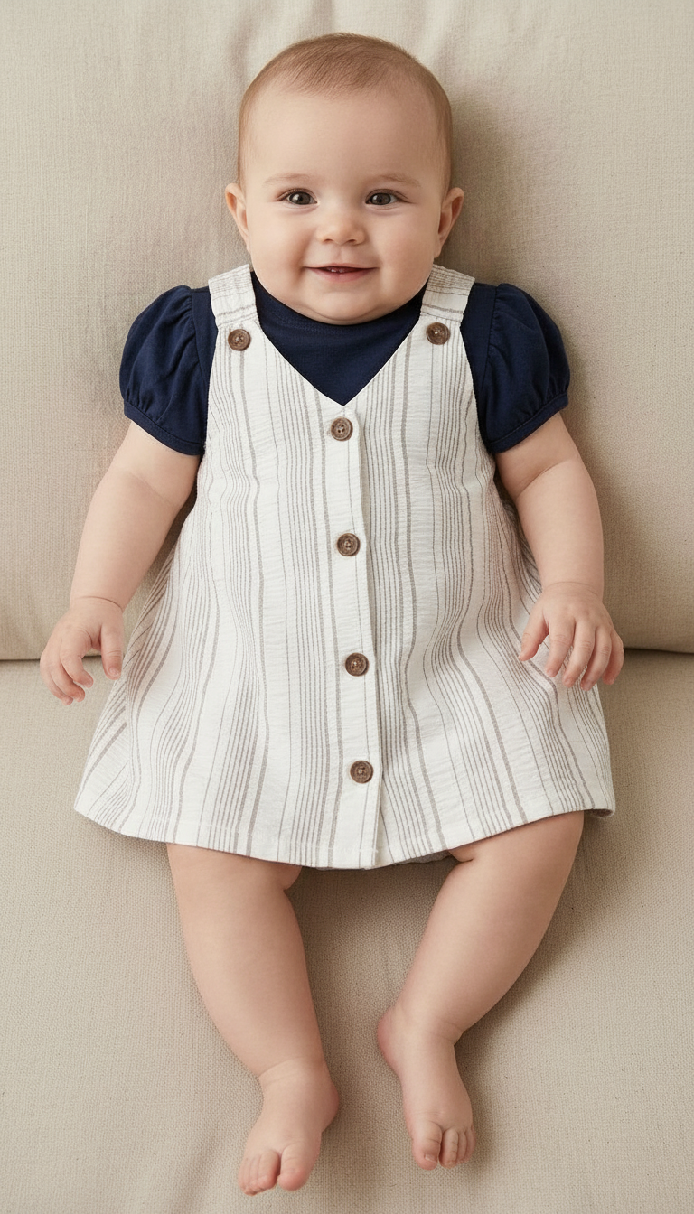 Striped Button-Up Baby Dress view 4
