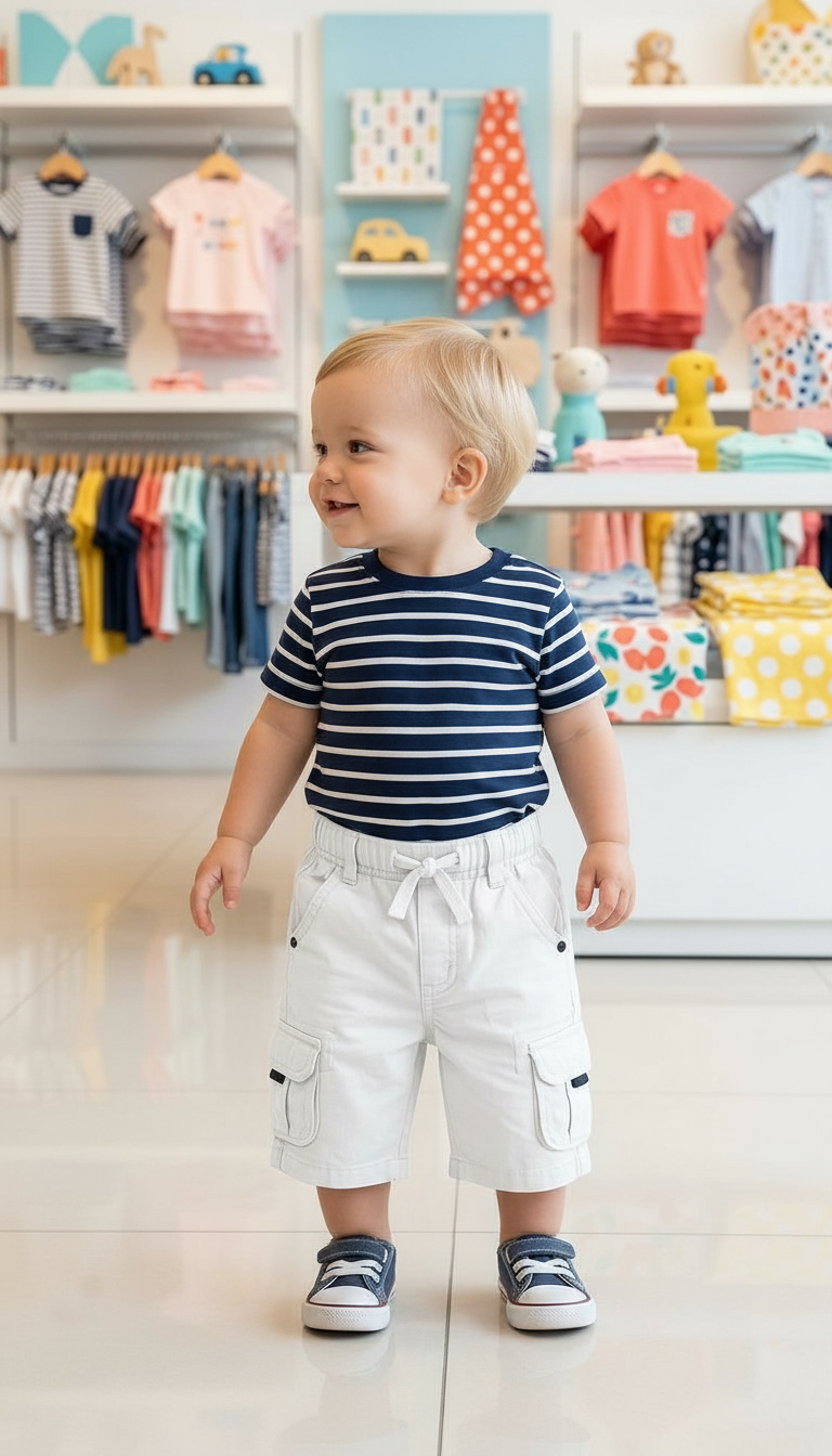 Striped T-Shirt and White Shorts Set view 5