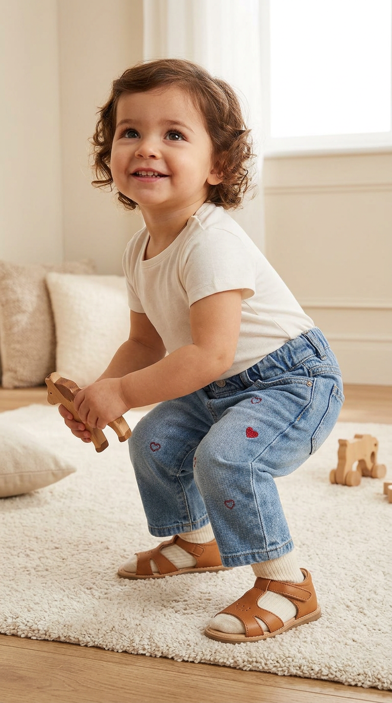 Kids Heart Embroidered Jeans view 8