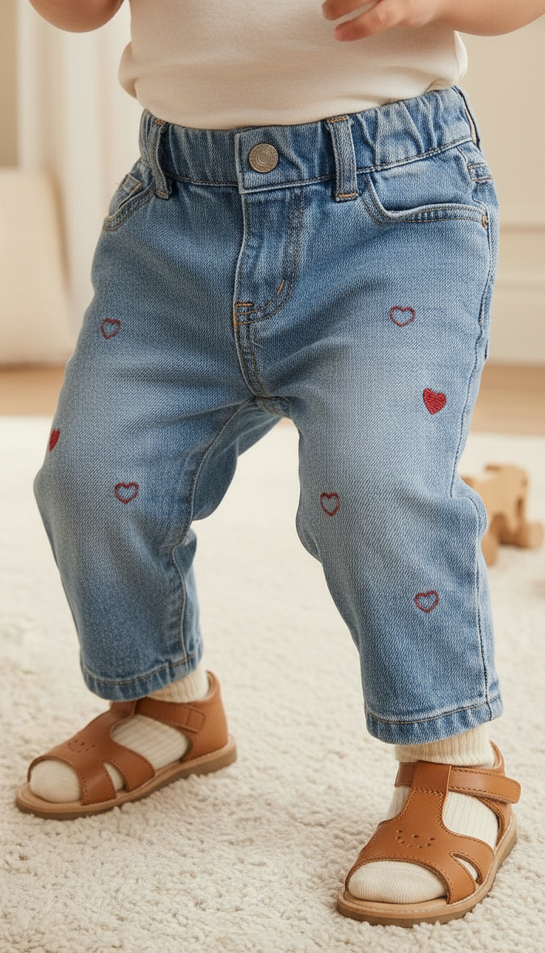 Kids Heart Embroidered Jeans view 5