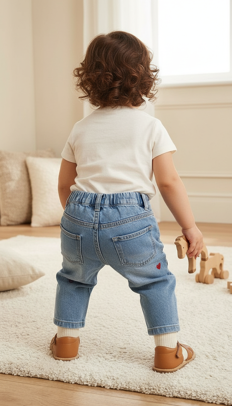 Kids Heart Embroidered Jeans view 3