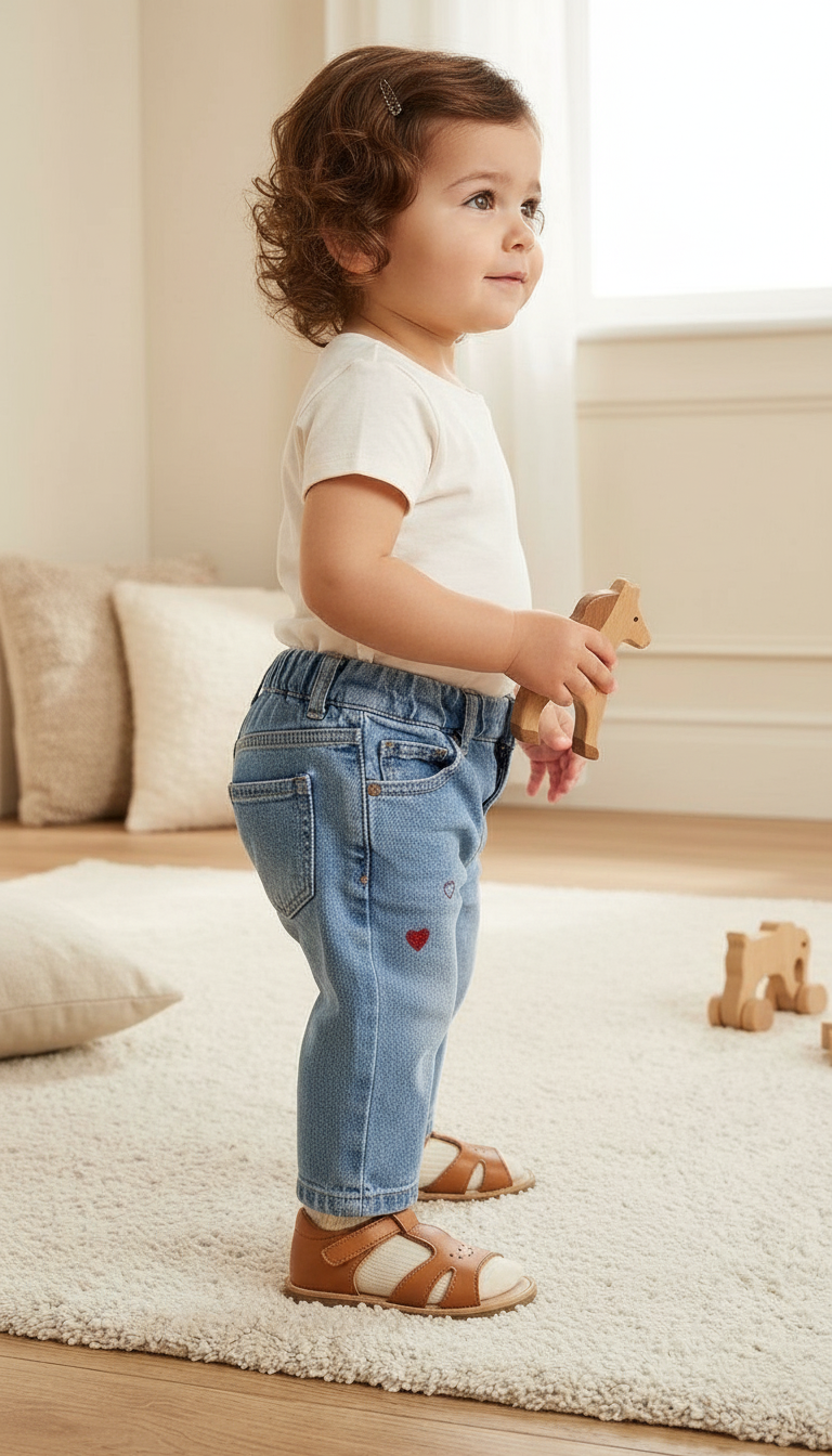 Kids Heart Embroidered Jeans view 4