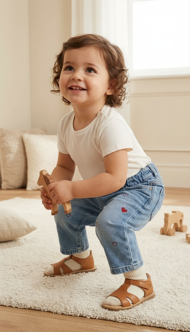 Kids Heart Embroidered Jeans view 6