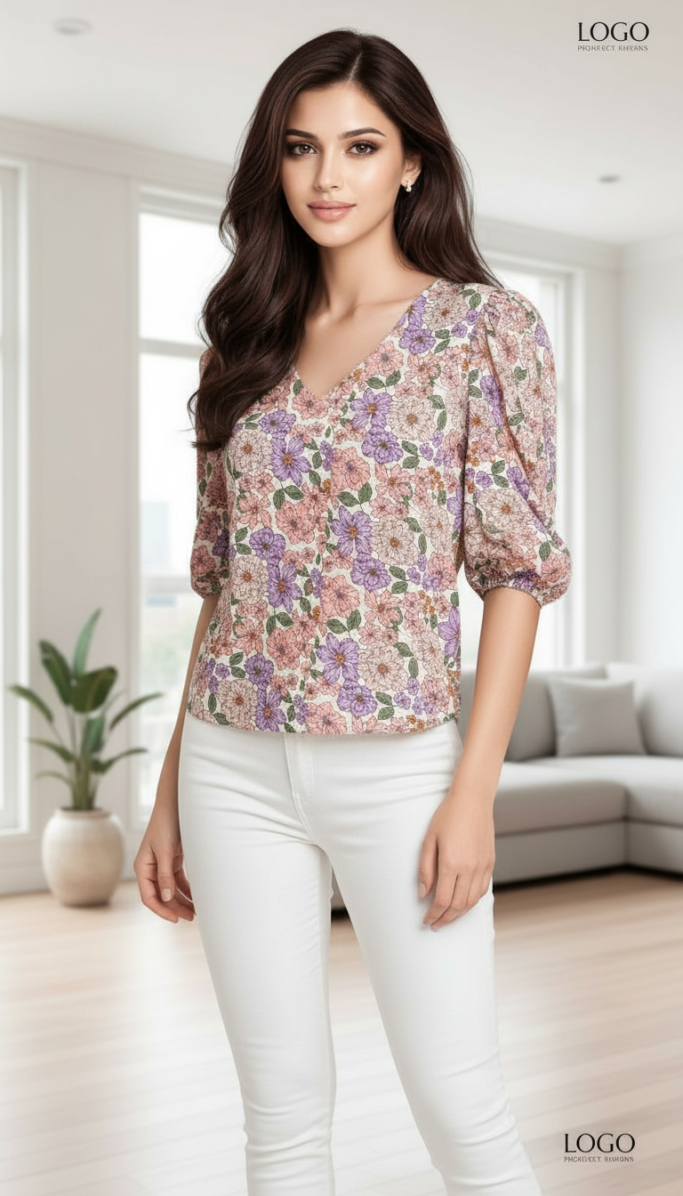 Flower Print Top view 3