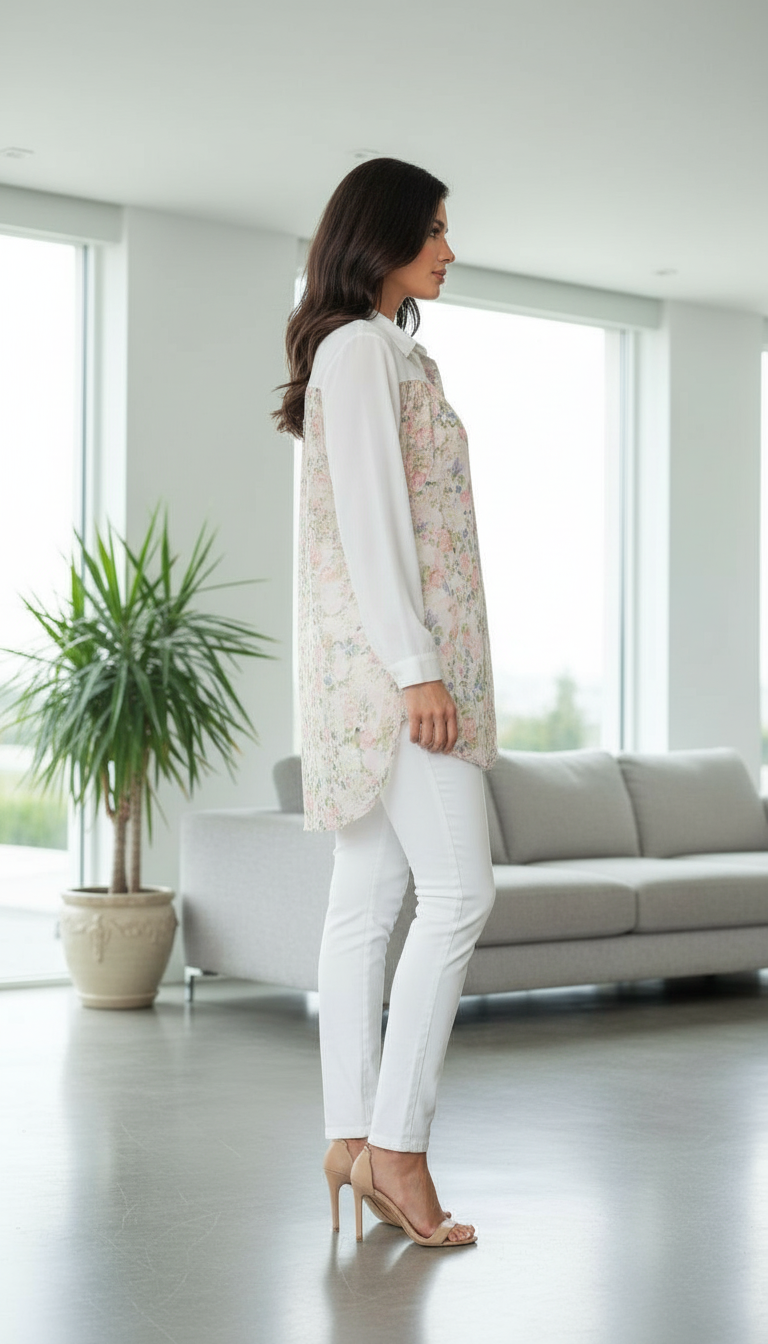 Flower Print Long Shirt view 3