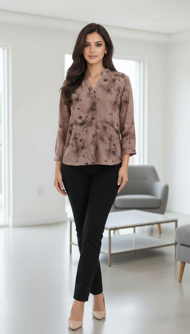 Floral V Neck Top Printed view 3