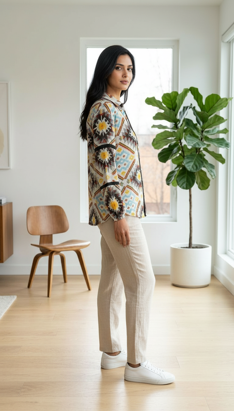 Aztec Print Button-Up Shirt Top view 5