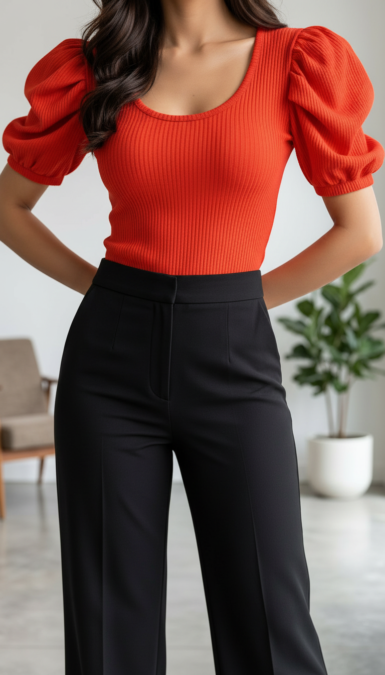 Elegant Puff Sleeve Top view 2